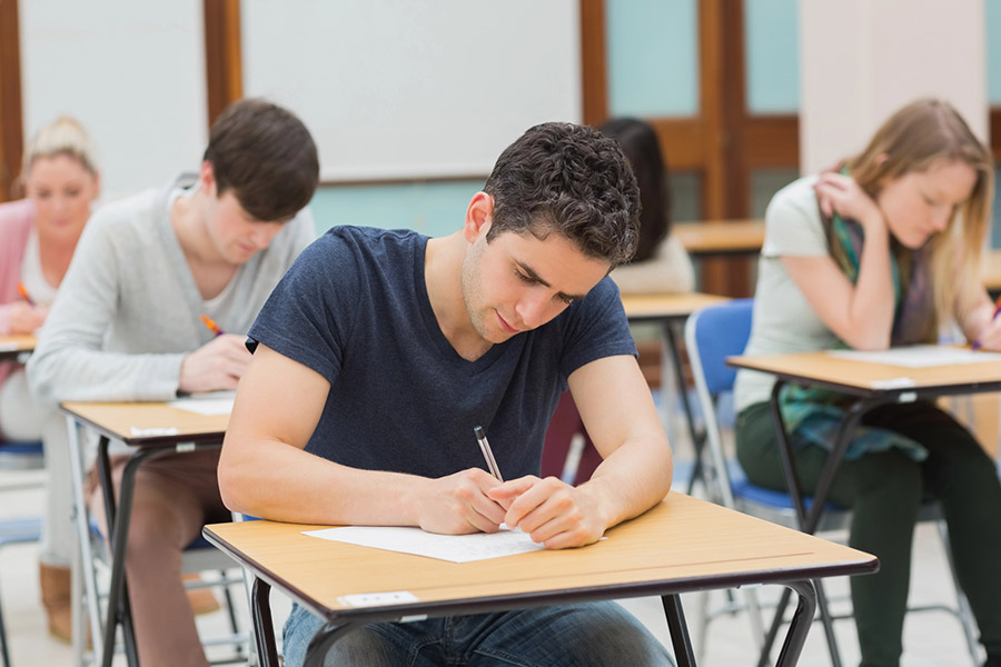 Students taking a test in a classroom in Fresno